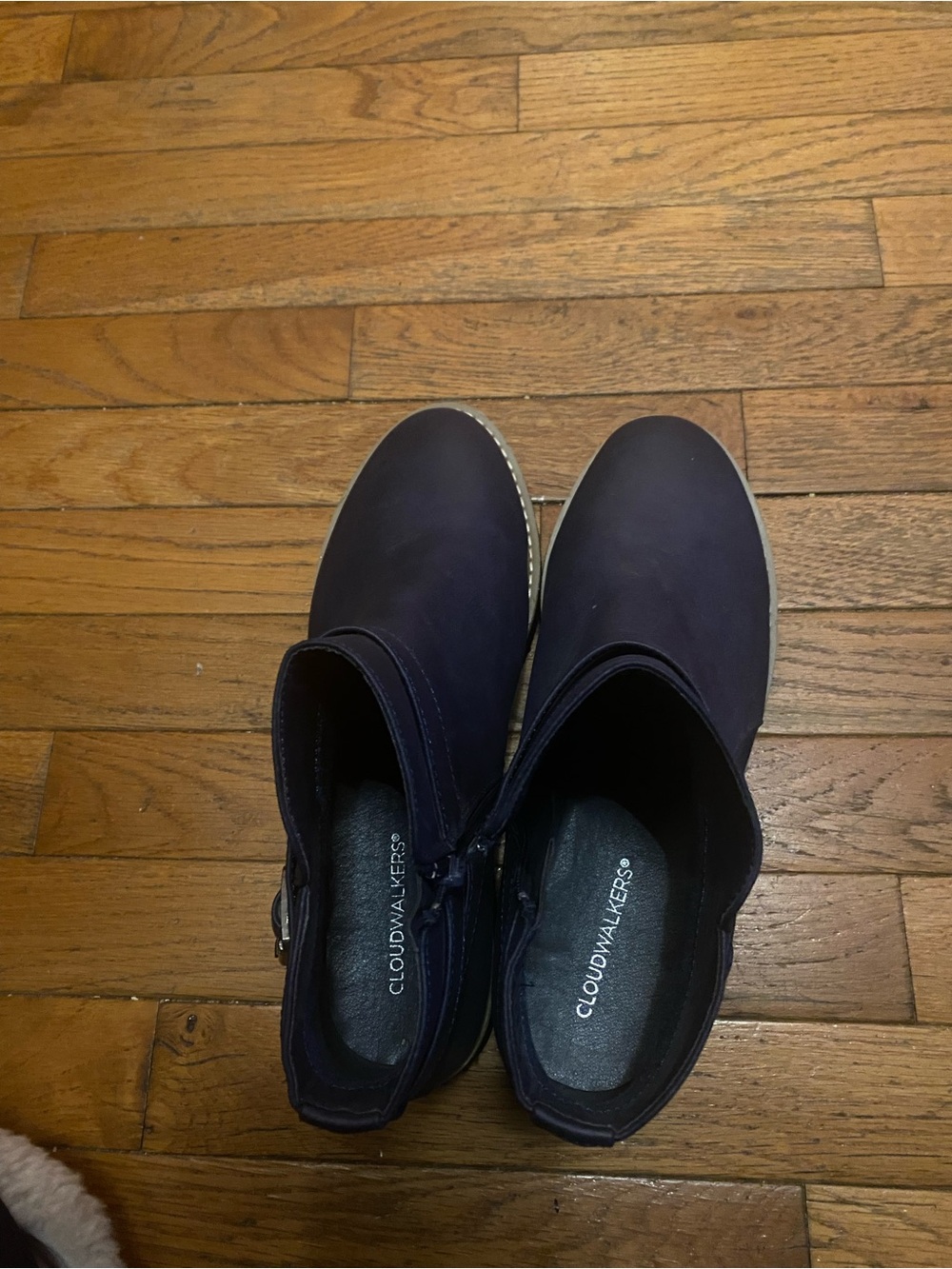 cloudwalkers Navy Slip-On Ankle Booties with Side Buckle Detail